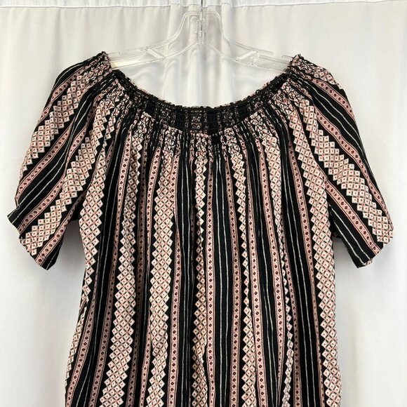 Ann Taylor Loft Short Sleeve Off Shoulder Black/Multi Print Top Size Medium - Picture 2 of 9